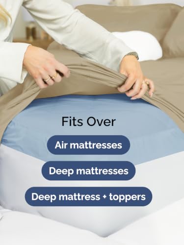Image of Extra Deep Pocket Twin Size Sheet Set - Breathable & Cooling - Beige