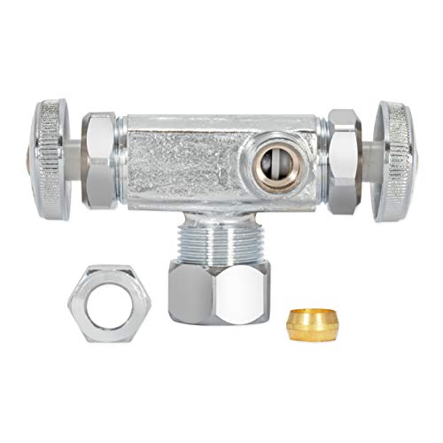 Eastman 5/8 Inch Od Compression X 3/8 Inch Od Compression (1/2 Inch Nom.) Dual Outlet/Dual Handle Stop Valve, Brass Plumbing Fitting, Chrome, 04352Lf #TOP3