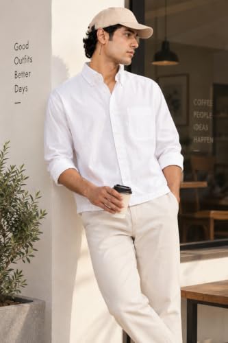 SCRTCH Men's Boxy Fit Cotton Casual Shirt, Full Sleeve, White - Image 7
