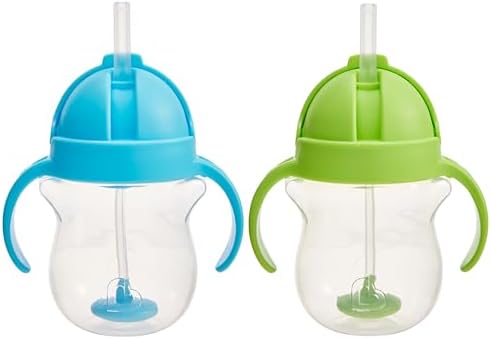 Munchkin Click Lock Tip & Sip Weighted Straw Cup, 208 ml, BPA-Free Toddler Sippy Cup with Easy-Grip Handles, Flip-Top Lid, Spill-Proof Seal, 6 Months+ (Blue/Green)