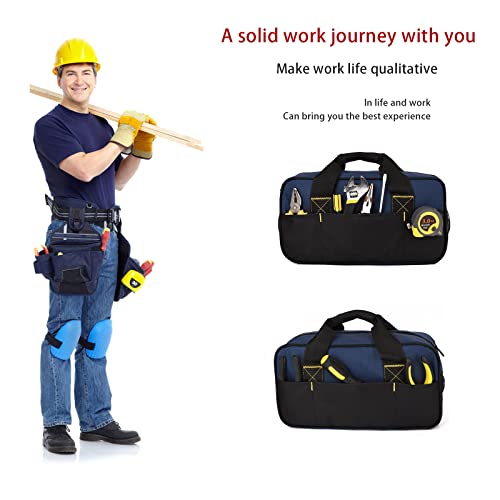 Fastech 14 Inch Small Tool Bag,Wide Mouth Tool Tote Bag,Waterproof Tool Organizer Bag,Electricians Repairman Tools Tote Bag Double Fabric Storage Bag (Black+Blue) #TOP5