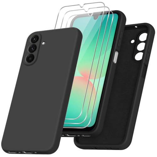 Funda para Samsung Galaxy A17 / A26 5G con Tres Cristal Templado Protector de Pantalla, Negro Suave Silicona Protectora Carcasa para Samsung Galaxy A17 / A26 5G