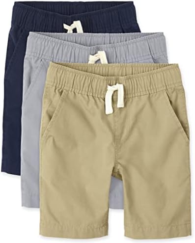 The Children's Place boys Pull on Jogger Shorts, Fin Gray/Flax/Tidal 3 Pack, 6 US