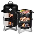 16.5 Inch Charcoal Smoker for Meat, Vertical Smoker Grill, Small Smoker for Backyard, Patio and Parties | 4-in-1 BBQ Smoker with Built-In Thermometer, Adjustable Air Vent, 2 Cooking Racks
