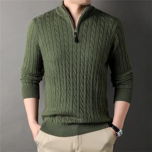 Men's Winter Half Zip Sweater Thick Twisted Flower Winter Warm Knitted Bottoming Solid Color Long Sleeve Pullover4