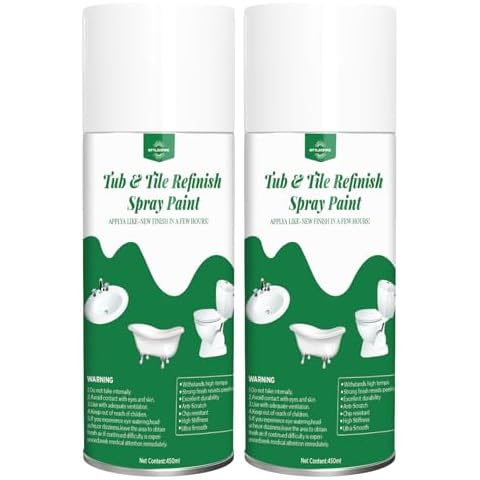 styleonme Spray Paint White, 450ml * 2 Pack, Diy Countertop Paint Kit,for the ceramic, porcelain or fiberglass, Tub tile, Bathroom Wallpaper. Bathtub and Tile Spray Ceramic Paint Cover