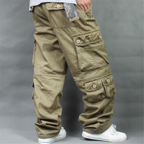 Men's Autumn Winter Fleece Lined Cargo Pants, Thickened Hip Hop Style Baggy Overalls, Warm Casual Long Trousers4