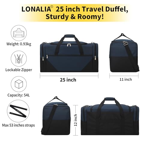 Image of 25 in Large Travel Duffel Bag for Men - 56L Roomy Weekender Bag with Trolley Sleeve (Navy)