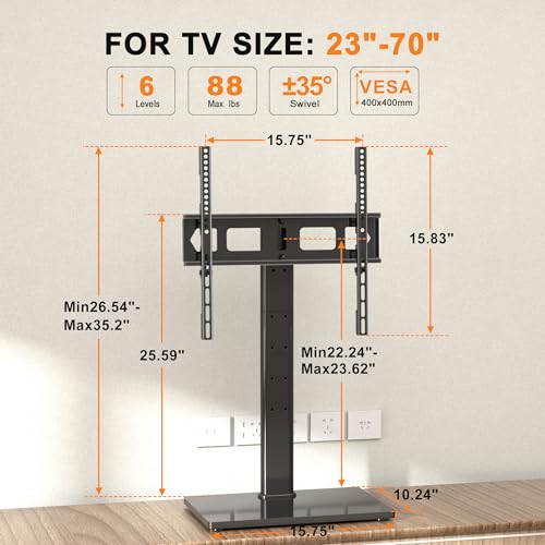 XINLEI Universal Swivel TV Stand Base Table Top TV Stand for 23-70 Inch TVs 70 Degree Swivel, 6 Height Adjustable Tall Monitor Mount Stand, Max VESA 400x400mm,Holds up to 88lbs TS206 by XINLEI - Image 2