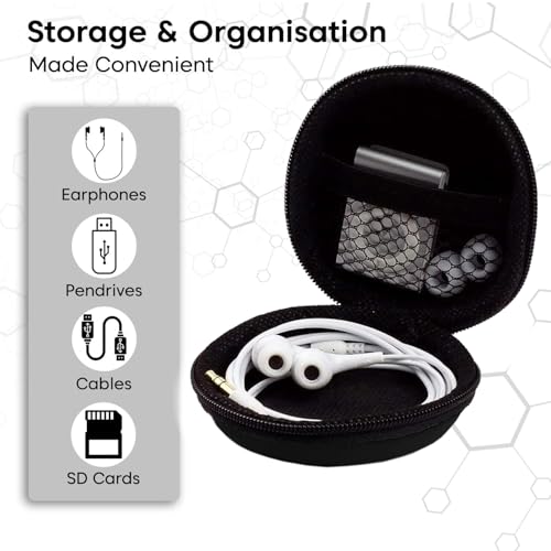 Image of Sounce Multi-Functional Portable Hard Shell Carrying Case for Earphones, Headsets, Pen Drives, SD Cards & Mobile Accessories - Compact Travel Storage Pouch with Shockproof Protection - Black