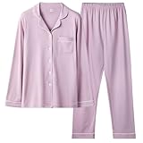 [ヒルトップクラウド] パジャマ レディース 長袖 綿100％ ルームウェア 上下セット 厚手 前開き 部屋着 無地 肌に優しい 柔らか 吸汗通気 暖かい 可愛い ゆったり 入院用 春秋冬用