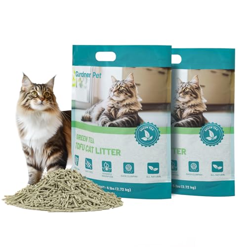 Gardner Pet Natural Tofu Cat Litter, Cat Litter with Green Tea Extract – Dust-Free, Fast Clumping, and Odor Control for Multi-Cat Homes, 6lbs Green Tea 6 lbs