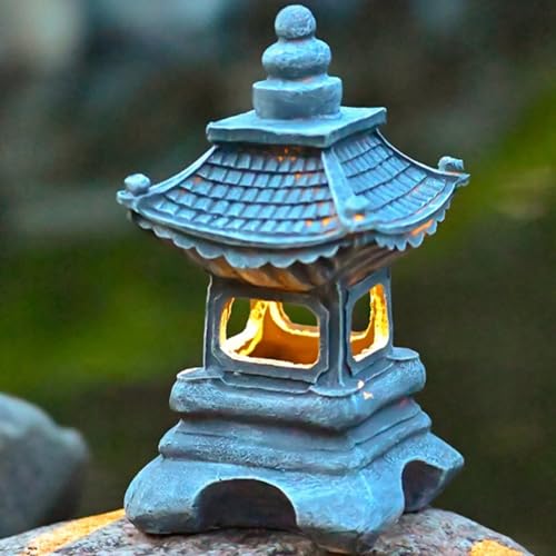 HomeVortex Statua solare da giardino a forma di pagoda, lanterna in resina, torre di pietra, decorazione paesaggistica, resistente alle intemperie, adatta per cortile