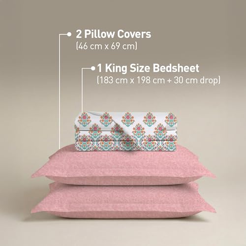 Image of MYTRIDENT Soft Comfort Bedsheet for Double Bed King Size | 182 cm x 198 cm + 30 cm | 200 TC, Sateen Weave, 100% Cotton, Elastic fittedsheet with 2 Pillow Covers and Breathable - Cascade