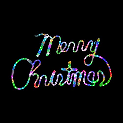 RGB Color Changing LED Rope Light Merry Christmas Motif with Multi-Function Controller - Lighted Silhouette - 31 Inch