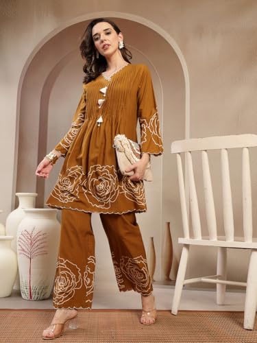 Image of Stylum Women's Floral & Embroidered Cotton Short Kurti Palazzo Set