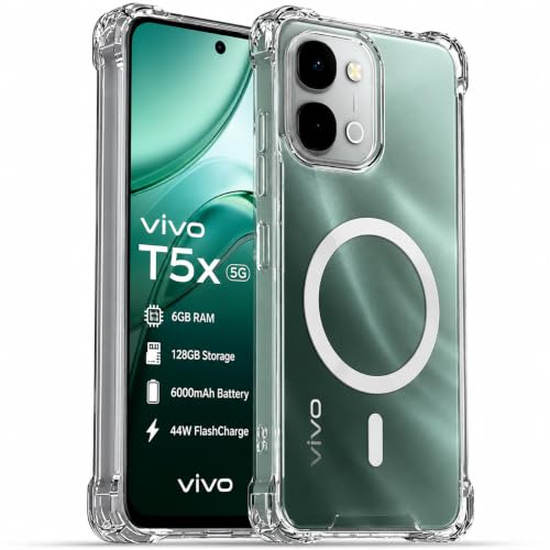 Image of Transparent Back Cover for Vivo T5x | Vivo Y51 Pro | iQOO Z11x 5G Cover Shockproof Side TPU Bumper & Back Pc Protective Magnetic Support Cover Case (Vivo T5X 5G)