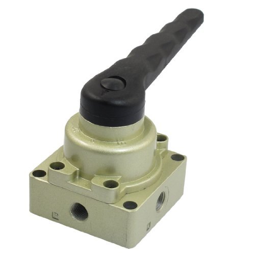 DealMux HV-200-02 3 Position 4 Ways Black Plastic Grip Pneumatic Hand-Switching Valve