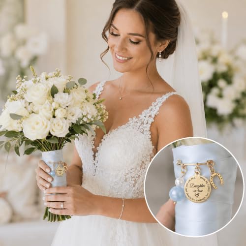 Image of MIXJOY Something Blue Gift for Bride, Wedding Day Bridal Blue Pearl Angel Wings Bouquet Garter Charm for Bride to Be