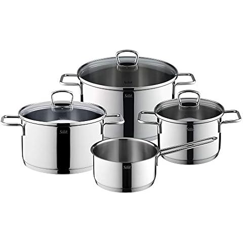 Silit Alicante Topfset Induktion 4-teilig, Kochtopf Set mit Glasdeckel, Edelstahl poliert, Induktions Töpfe Set unbeschichtet, Transparent Cover