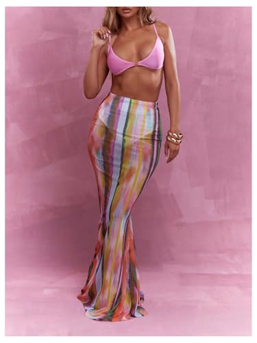 GORGLITTER Women's Y2k Cheetah Mesh Maxi Skirt Leopard Animal Print Tropical Bodycon Long Skirts4