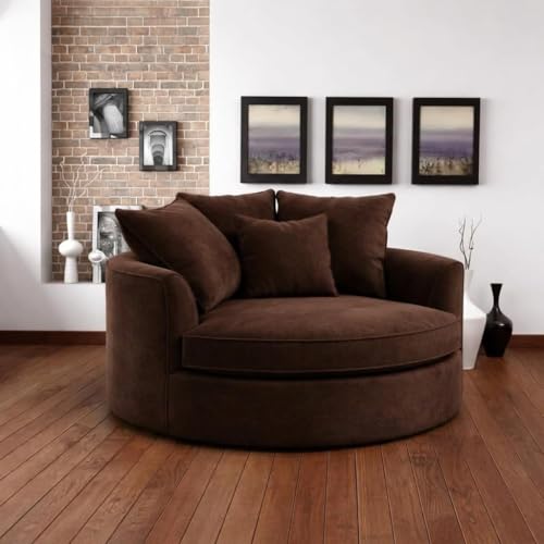 Image of SOFALIZE - Modern Barrel Accent with Pillows Round Sofa Modern Combines Contemporary Design Oversize Arm Chair Cozy Club Chair for Bedroom, Living Room, Lounge, Hotel & Office Hallways Sofa (Brown)