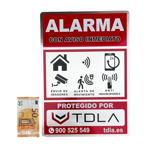 CARTEL ALARMA DISUASORIO   EL MAS GRANDE. 43x31cm. MAYOR QUE UN DINa3. ESTE SI SE VE EN UNA FACHADA GRANDE GARANTIA SATISFACCION, CARTEL REAL de EMPRESA VENTA ALARMAS AJAX ALUMINIO.