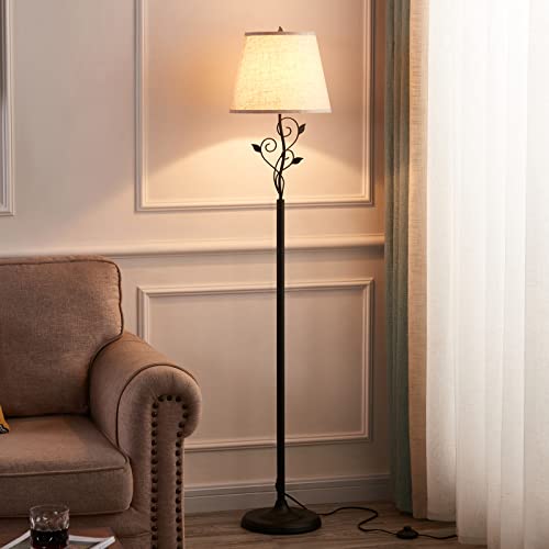 Floor Lamp for Bedroom, Kakanuo Traditional Standing Lamp for Living Room, Retro Tall Corner Lamp with Leaves Design, Rustic 62'' Pole Lamp Reading Floor Lamp for Guest Room and Office