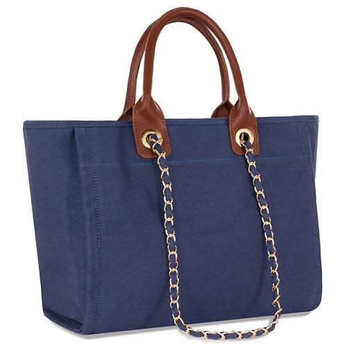Image of Medium Canvas Tote bag for women Casual Shoulder Work Bag Everything Handbag with Removable Chains