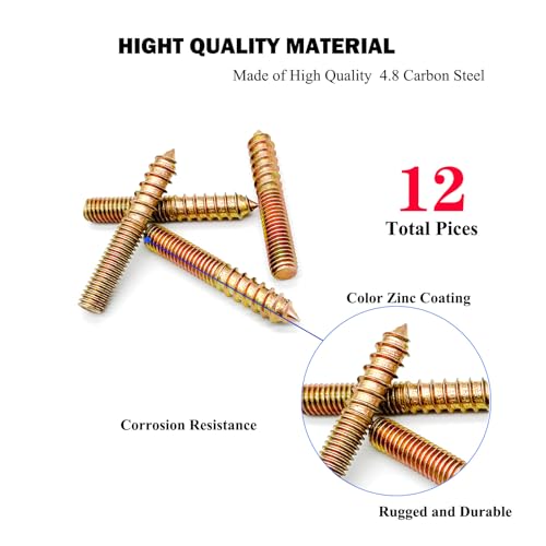 Image of 12 Pack 3 /8-16 inch x 2-1 /2 Inch Hanger Bolts Double Headed Bolts Wood Dowel Screw Self-Tapping Screw Hanger Bolts for Furniture Screws Threaded Rods Bolt 63.5mm Length