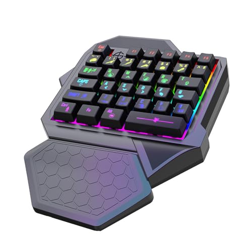 DABAIXIONG Teclado Juego Sola Mano Tecleno Juego Pequeño LED Ergonómico 35 Teclas Controlador Juegos Portátiles para Accesorios Escritorio para PC