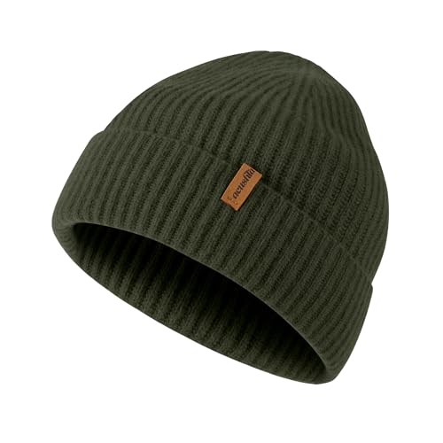 ACUSHLA 100% Merino Wool Beanie for Men & Women Oversize Winter Hat for Big Head Unisex Knit Watch Cap Skull Wrap for Cold Weather XL-XXL Army Green