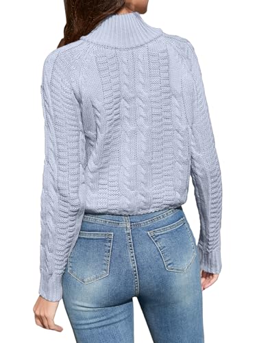 Image of DAIMIDY Women's Crop Sweaters, Sexy Cropped Chunky Knit Long Sleeve Pullover Turtleneck Jumper Tops with Twisted Pattern
