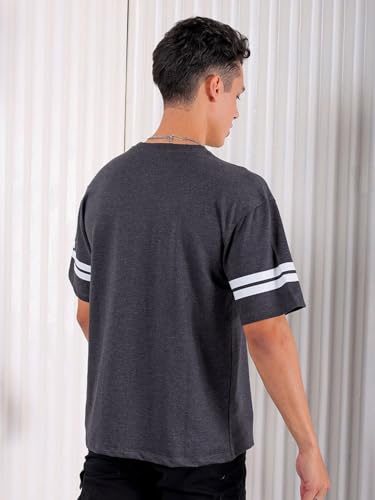 Image of The Indian Garage Co Men Boxy Oversized Placement Print Round Neck Tshirt
