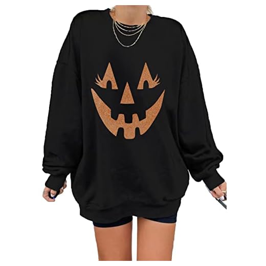 Dokotoo Womens Plus Size Halloween Pumpkin Oversized Crewneck Long Tunic Sweatshirts for Women Long Sleeve Comfy Cozy Winter Fleece 2023 Fall Tops Casual Loose Fit Graphic Tees Shirts Black Medium