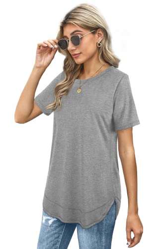 Dofaoo Womens Tee Shirts Crew Neck Plain Tunic Tops Comfy Curved Hem Gray Xl #TOP2