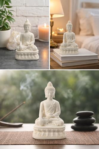 Image of Peaceful Meditating Buddha Idol for Home Decor | Serenity White Buddha Statue for Living Room, Office & Meditation Space | Spiritual Decorative Showpiece for Positive Energy & Vastu Harmony