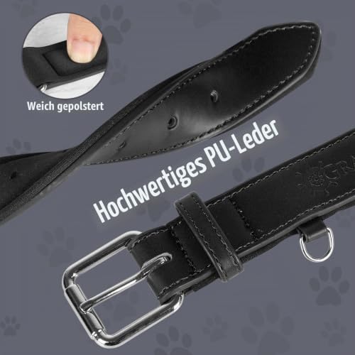 Grand Line Leder Hundehalsband, Lederhalsband Hund mit Weichem Gepolstertes, Breiter und Dicker Hundehalsband, Verstellbares Halsband Hunde für Kleine, Mittlere, Große Hunde (Schwarz, L)
