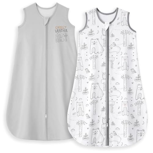 Yoofoss Sacco Nanna 1 Tog 18-24 Mesi, 2 confezioni Sacco Nanna per Neonato Ragazze e Ragazzi, 100% Cotone Estivo Primavera Autunno