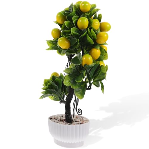 IMIKEYA 卓上レモン木人工果樹 鉢植えシミュレーション フルーツツリーグリーンデコレーション 室内オフィス用鮮やかで手入れ不要のフェイ