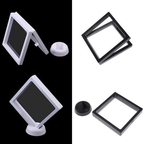Image of 3D Floating Frame Display Cases, 4pcs Transparent PE Film Jewelry Storage Case for Bracelet Necklace Earrings Rings, Suspension Display Stands for Coin Medal Artefact Chip, 4.33''x4.33''