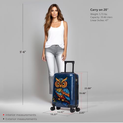 Image of InUSA Owl Print 20-Inch Carry-on Hardside Spinner Luggage Durable TSA Lock