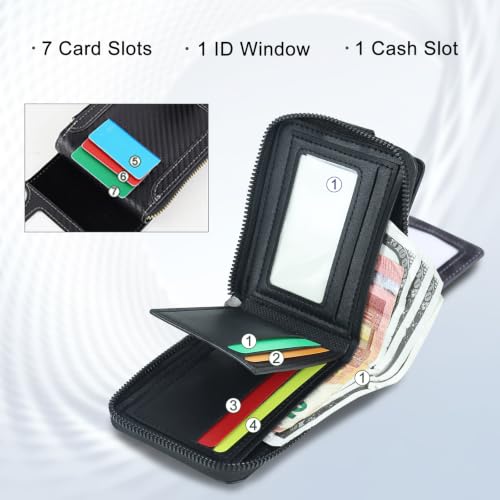 Image of Men Wallet, Vintage PU Leather Multi-Card Zipper Wallet with 8 Card Slots and Coin Pocket Large Capacity Buckle Credit Card Holder Wallet with Zipper (B, Black)