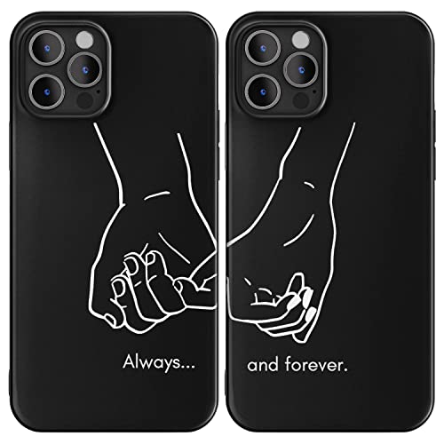 Coque iPhone 17 Pro noire assortie pour couples motif mains liées rose