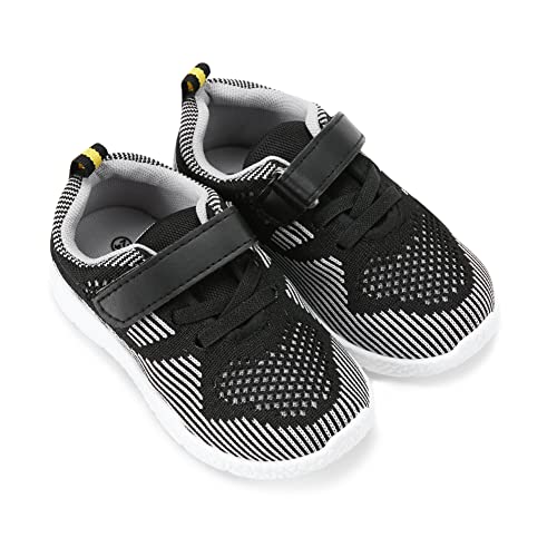 Mallofusa Toddler Running Shoes Boys Girls Lightweight Breathable Sneakers Washable Strap Athletic Tennis Shoes for Kids' Running Walking (Black White, Numeric_7)
