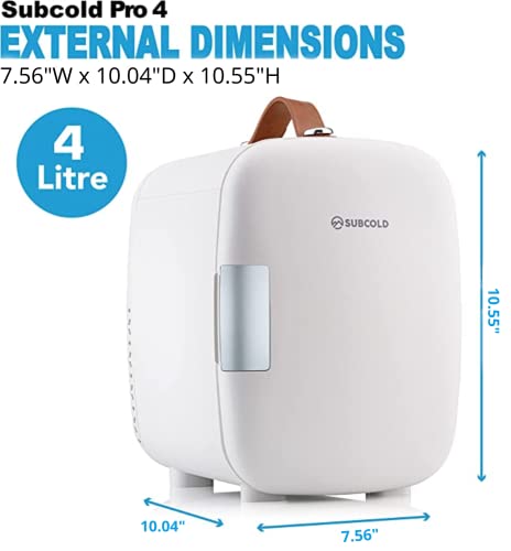 Subcold Pro4 Luxury Mini Fridge Cooler 4 Litre / 6 Cans Ac & Exclusive Usb Eco Power Option | Portable Small Refrigerator For The Office, Bedroom, Car, Travel, Skincare & Cosmetic (White) #TOP4
