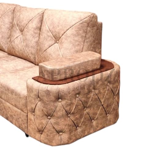 Image of APRODZ Solid Wood L Shaped Sofa for Living Room Modern Corner Sectional 6 Seater Comfortable Couch with Durable Frame & Premium Upholstery 6 Seater for Home, Apartment & Lounge (Beige)