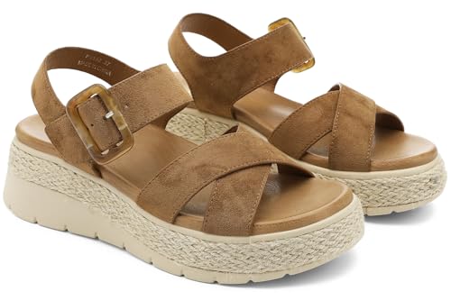 Image of UBFEN Womens Espadrille Platform Sandals Low Wedge Orthopedic Arch Support | Cushion Insole, Comfortable Dressy Buckle Sandals for Walking and Vacation, Low Heel, Adjustable Strap