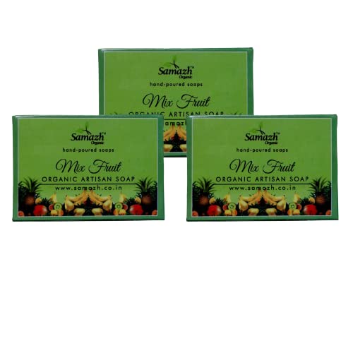 Samazh Pure & Handmade Mix Fruit Soap With Combo of (Pack of 3) Organic Solid Bath/Facial Soap 300gm, Soap bar Skincare Soaps, Even-toned, Radiant and Glowing Skin, Suitable for all Skin types
