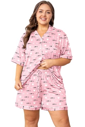 Image of Vozanet Women's Plus Size Button Down Pajamas Soft Lounge Sets Shorts with Pockets Bride Nighty Solid Soft Pjs 1x to 5x